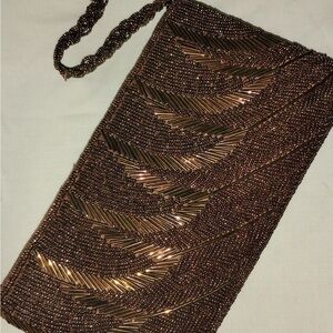 Elegant Brown Beaded Clutch